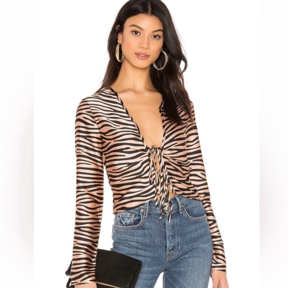 Superdown Tiger Print Tie-Front Blouse NWT!